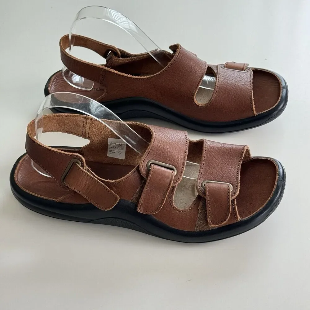Hammacher Schlemmer Gentlemens Walk On Air Strap Sandals Camel Brown 12
